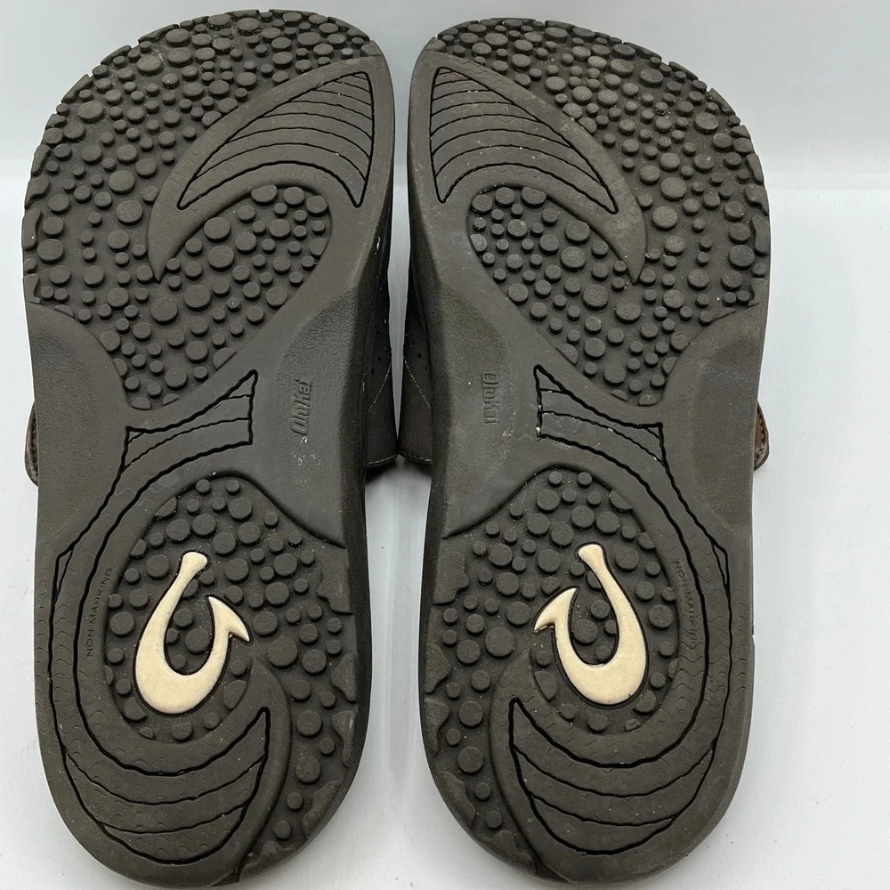 Olukai Nalu Slide Men 15 Dark Java Brown Adjustable Sandal Recovery Beach Slipon